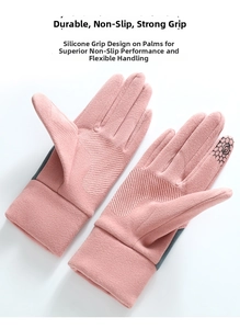 Rosa Thermo-Handschuhe mit rutschfestem Silikon an den Handflächen und Touchscreen-Funktion