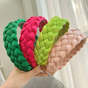 Braided wide headbands in deep green, rose, light green and pink silky fabric