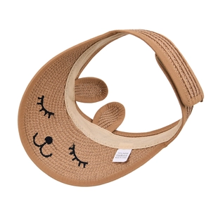 Kids straw sun visor hat with cute 3D animal ears and adjustable velcro closure