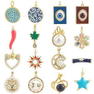 Charms Pendants Copper 18K Gold Plated Zircon Enamel Evil Eye Heart Moon Sun Chili DIY Jewelry Making Accessories Findings