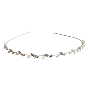 Elegante cerchietto con foglie in strass occhio di gatto, metallo argento e cristalli