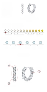 Detailed chart showing D color VVS1 moissanite clarity and silver earring specifications