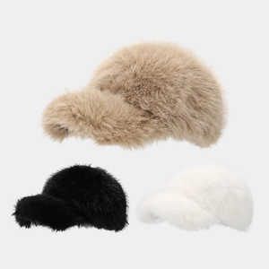 Women Winter Faux Fur Baseball Cap Solid Color Thickened Warm Plush Outdoor Fashion Casual Windproof Warmth Hat