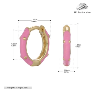 Detailed size specifications for gold s925 silver hoop earrings with pink enamel