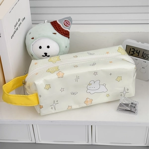 Cute waterproof PVC pencil case with rabbit pattern and large capacity for stationery
