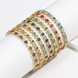 Evil Eye Tennis Bracelet Gold Plated Copper Cubic Zirconia Trendy Hip Hop Jewelry For Women