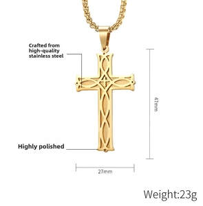 Detailed view of high polished stainless steel Celtic cross pendant with dimensions and weight