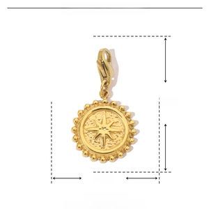 Detailed view of gold stainless steel star pendant with dimensions and weight specs