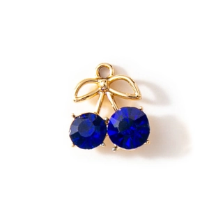 DIY cherry pendant with dark blue faceted crystal and gold metal bow accessory