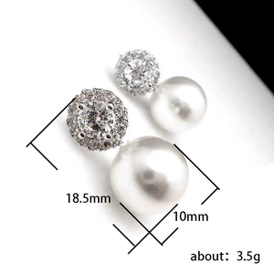 Elegant pearl stud earrings with micro-set zircon accents and 10mm round white pearls