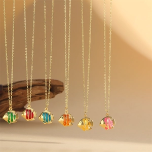 Fun Tropical Ocean Colorful Enamel Fish Pendant Necklace Gold Plated Sea Animal Choker For Women Summer Jewelry Gift