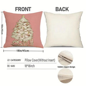 Detailed view of 18x18 inch Christmas pillow cover with hidden zipper and tree pattern