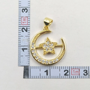 Detail showing dimensions of star and crescent moon pendant with inlaid zircons
