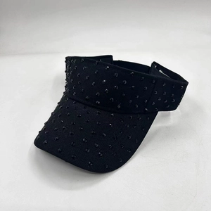 Women black top hat with rhinestones, stylish sun visor for outdoor and sports
