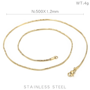 Detailed top view of gold twisted snake chain necklace in stainless steel on white backdrop