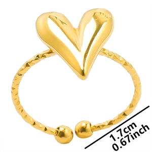 Adjustable gold heart ring for couples with woven texture and 1.7cm diameter size