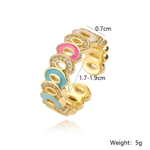 Detail showing dimension and weight of gold plated ring with colorful enamel inlay