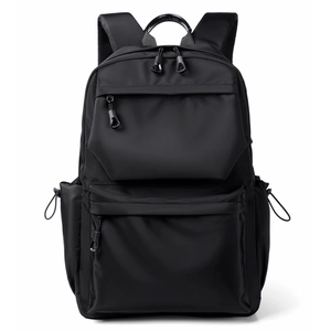 Business style black nylon backpack with multi-pocket design and large storage capacity