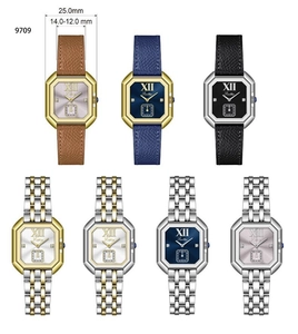 Catalogue détaillé de montres carrées pour femmes avec bracelets en métal et cuir