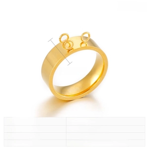 Detail view of 7mm golden stainless steel ring with three small DIY attachment loops