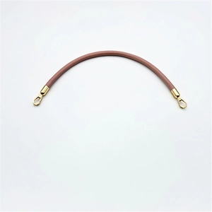 Curved brown PU leather replacement handbag handle with golden metal lobster clasps