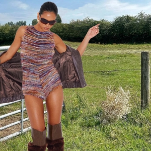 Body en maille sans manches avec texture multicolore et coupe ajustée pour femmes
