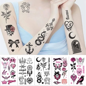 Waterproof temporary tattoos featuring American rose, skull, and snake designs for parties