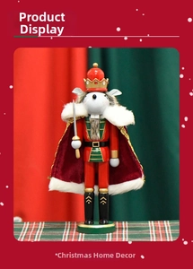 Close-up of wooden mouse nutcracker king wearing a red velvet cloak and golden crown