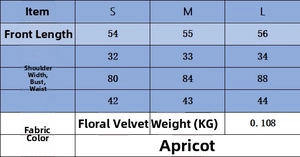 Tableau des tailles pour haut en tricot fleuri pour femmes avec mesures S, M et L