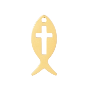 Goldener Edelstahl Ichthys Fisch Anhänger mit hohlem Kreuz-Design für DIY Schmuck