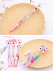 Vue détaillée de stylos à paillettes liquides avec capuchons mignons en forme de patte