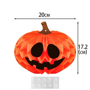 Orange 20cm paper honeycomb pumpkin with black face for Halloween party decor