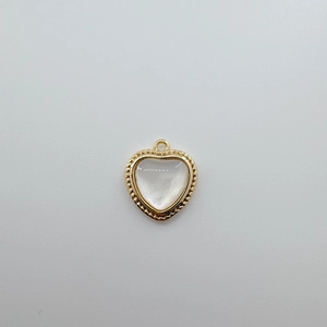 18K gold plated heart pendant with white mother of pearl inlay and beaded edges