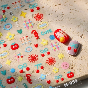 Adesivi per unghie 3D cartoon con motivi a ciliegia e fiori per nail art fai-da-te