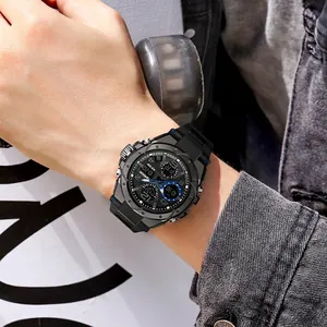 Orologio sportivo digitale SANDA da uomo con doppio display e cinturino in silicone nero
