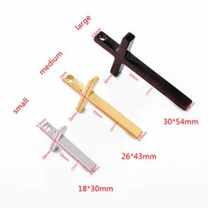 Detailed size parameters for small, medium, and large polished stainless steel cross pendants