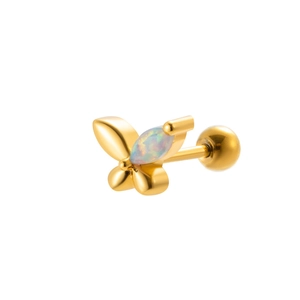 Clou d'oreille papillon doré avec pierre d'opale synthétique et zircons colorés