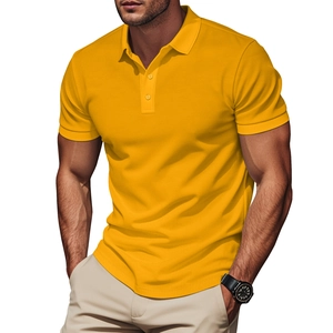 Men's slim fit ginger yellow polo shirt with honeycomb texture and 3-button placket