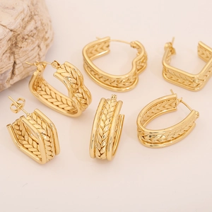 Stainless Steel Braided Texture Heart Earrings For Women Gold Geometric U-shaped Stud Earrings Vintage Fashion Jewelry