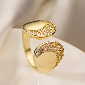 Minimalist 18K gold plated copper open ring with geometric zircon accents for women