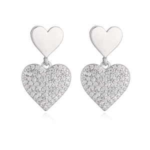 Elegant silver heart drop earrings featuring micro-paved zircons and a minimalist design