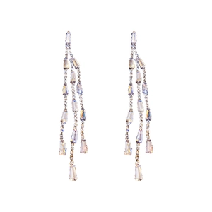Elegant long silver tassel earrings with sparkling cubic zirconia stones for women