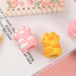 Cute cat paw pencil sharpener in pink and yellow colors for students and kids