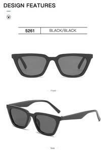 Front and side views of style 5261 black cat eye sunglasses with thick square frames