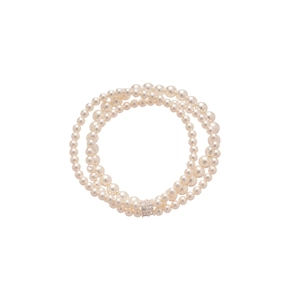 Elegant triple-strand pearl bracelet with a sparkling cubic zirconia pave clasp