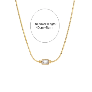 Detail of 18k gold plated necklace with rectangular zircon and 40+5cm length spec
