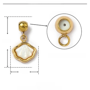 Detailed parameter view of 14mm gold stainless steel shell pendant with rubber stopper