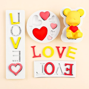 Love Heart Bear Silicone Mold For Valentine Day Cake Decoration Chocolate Fondant DIY Craft Baking Tools