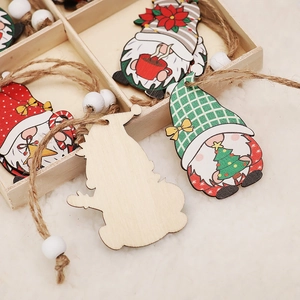 Handcrafted wooden Christmas gnome ornaments with plaid patterns and beads for festive decor