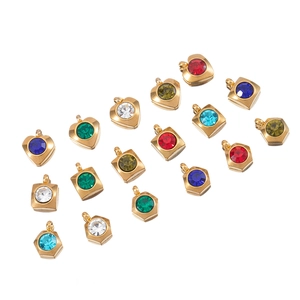 Vintage stainless steel geometric heart and hexagon pendants with colorful rhinestones